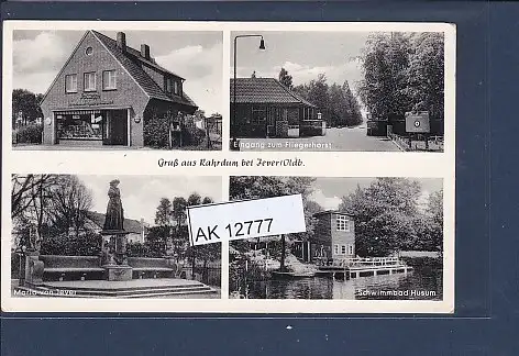 [Ansichtskarte] AK Gruß aus Rahrdum bei Jever 4.Ansichten Eingang Fliegerhorst - Schwimmbad 1958. 