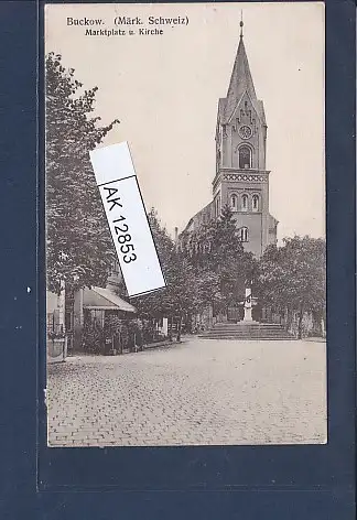 [Ansichtskarte] AK Buckow Marktplatz u. Kirche 1911. 