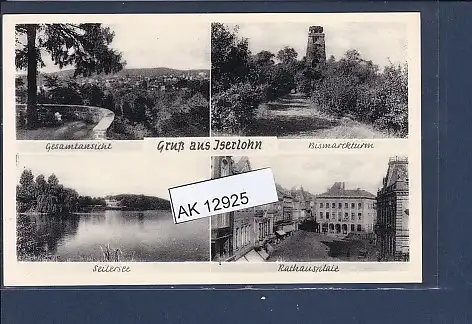 [Ansichtskarte] AK Gruß aus Iserlohn 4.Ansichten Bismarckturm - Rathausplatz 1950. 