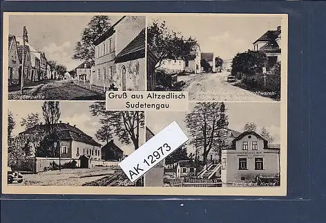 [Ansichtskarte] AK Gruß aus Altzedlisch Sudetengau 4.Ansichten Straßenpartie 1935. 