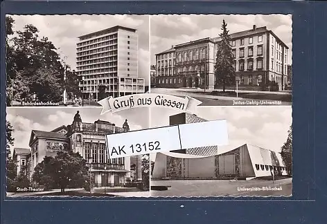 [Ansichtskarte] AK Gruß aus Giessen 4.Ansichten Justus Liebig Universität - Behördenhochhaus 1962. 