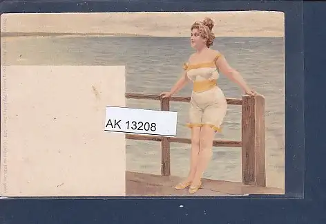 [Ansichtskarte] AK Frau in Bademode auf einer Seebrücke 1920. 