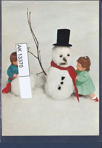 [Ansichtskarte] AK Käthe Kruse Puppenkarte Zwei Puppen mit Schneemann 1970. 