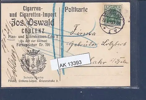 [Ansichtskarte] AK Cigarren und Cigaretten Import Jos. Oswald Coblenz 1915. 