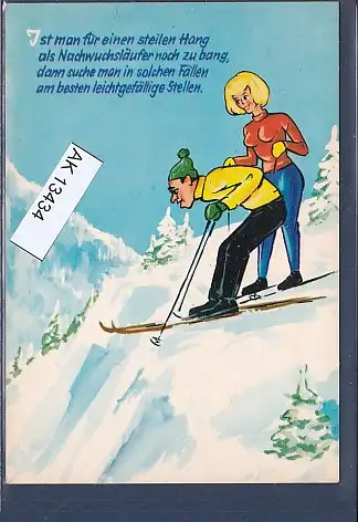 [Ansichtskarte] AK Ist man für einen steilen Hang als Nachwuchsläufer noch zu bang ( Ski Fahren) 1970. 