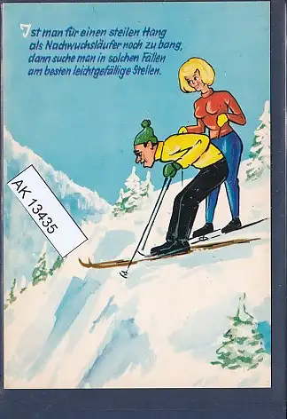 [Ansichtskarte] AK Ist man für einen steilen Hang als Nachwuchsläufer noch zu bang ( Ski Fahren) 1970. 