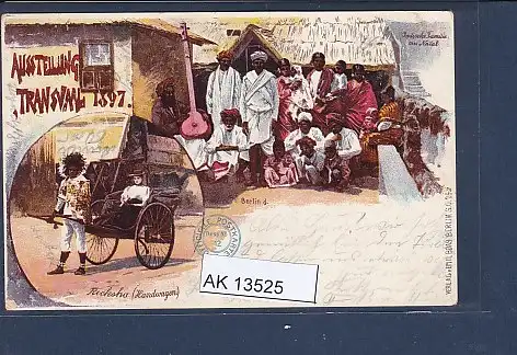 [Ansichtskarte] AK Litho Ausstellung Transvaal 1897 2.Ansichten Ricksha - Indische Familie. 