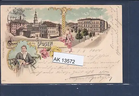 [Ansichtskarte] AK Litho Gruss aus Posen 3.Ansichten Alter Markt mit Hauptwache - Oberlandesgericht 1900. 