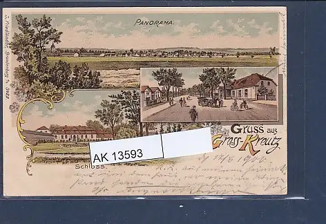 [Ansichtskarte] AK Litho Gruss aus Gross Kreutz 3.Ansichten Panorama - Schloss 1900. 