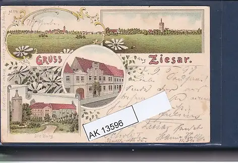 [Ansichtskarte] AK Litho Gruss aus Ziesar 4.Ansichten Die Burg 1898. 