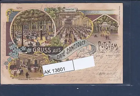 [Ansichtskarte] AK Litho Gruss aus Cafe Sanssouci Potsdam4.Ansichten Garten - Grosser Saal 1901. 