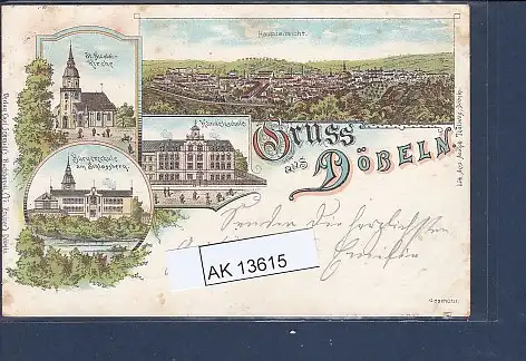 [Ansichtskarte] AK Litho Gruss aus Döbeln 4.Ansichten Handelsschule - Bürgerschule am Schlossberg 1898. 