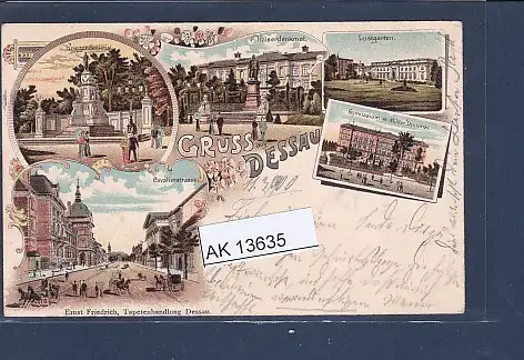 [Ansichtskarte] AK Litho Gruss aus Dessau 5.Ansichten Cavalierstrasse - Lustgarten 1900. 