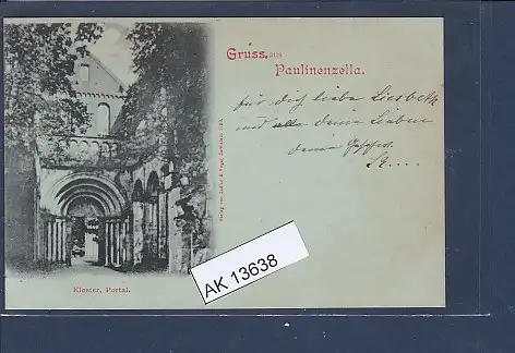 [Ansichtskarte] Mondschein AK Gruss aus Paulinenzella Kloster Portal 1898. 