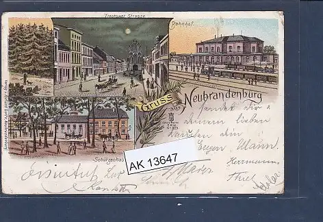 [Ansichtskarte] AK Litho Gruss aus Neubrandenburg 4.Ansichten Treptower Strasse - Bahnhof 1903. 