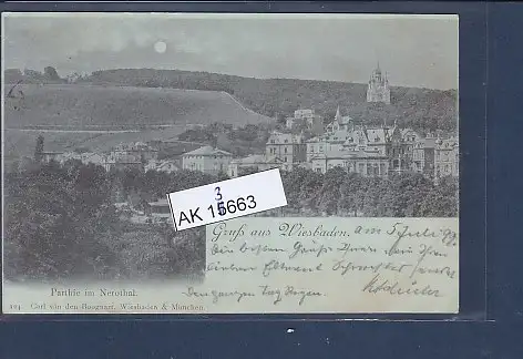 [Ansichtskarte] Mondschein AK Gruss aus Wiesbaden Parthie im Nerothal 1899. 