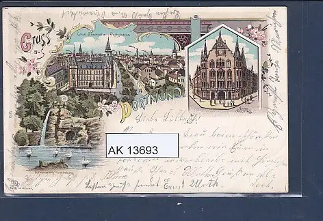 [Ansichtskarte] AK Litho Dortmund 3.Ansichten Westl. Stadttheil m. Postgebäude - Neues Stadthaus 1901. 