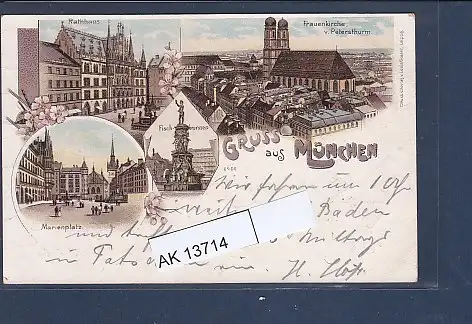 [Ansichtskarte] AK Gruss aus München 4.Ansichten Rathhaus - Marienplatz 1898. 