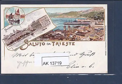 [Ansichtskarte] AK Litho Saluto Da Trieste 3.Ansichten Hauptplatz 1898. 