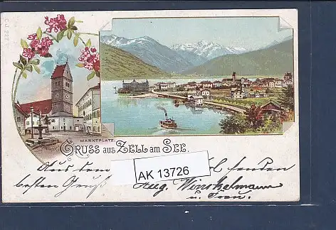 [Ansichtskarte] AK Litho Gruss aus Zell am See 2.Ansichten Marktplatz 1897. 