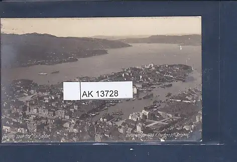 [Ansichtskarte] AK Bergen seet fra Flöifjeldet Eneberettiget 1906 K. Knudsen 1911. 