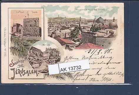 [Ansichtskarte] AK Litho Souvenir De Jerusalem 3.Ansichten La Tour David - Jerusalem et Mont des Oliviers 1898. 