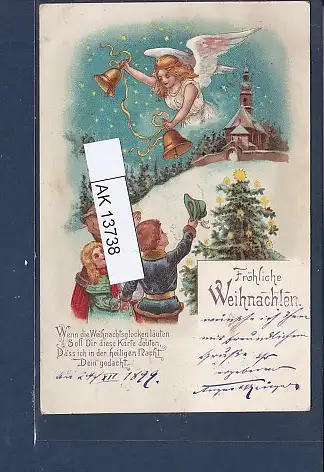 [Ansichtskarte] AK Fröhliche Weihnachten Engel Glocken läutend 1899. 