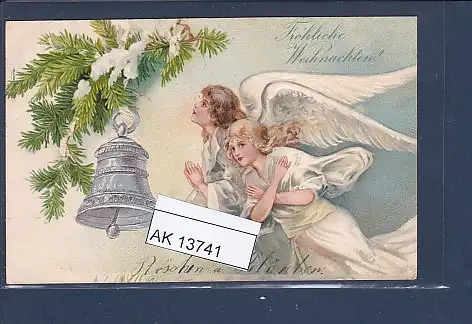 [Ansichtskarte] Präge AK Fröhliche Weihnachten Engel mit Glocken 1905. 