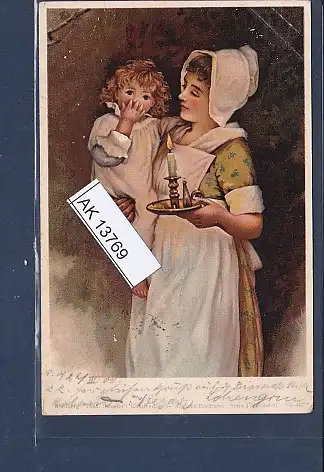 [Ansichtskarte] AK Aquerell Postkarte Serie IV Kinder, Frau mit Kind und Nachtlicht 1900. 