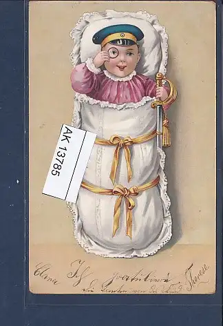 [Ansichtskarte] AK Kind mit Militärmütze und Säbel 1900. 