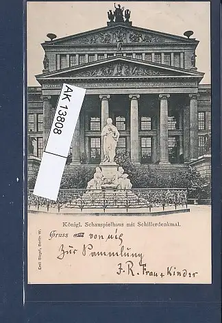 [Ansichtskarte] AK Königl. Schauspielhaus mit Schillerdenkmal Gruss aus 1898. 