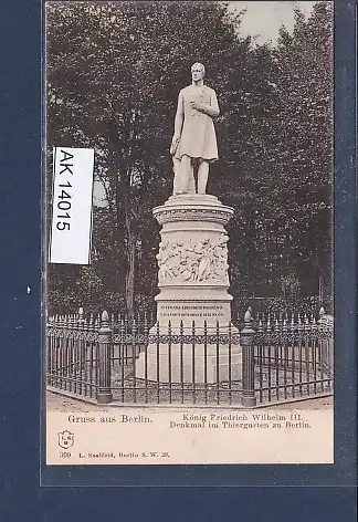 [Ansichtskarte] AK Gruss aus Berlin König Friedrich Wilhelm III Denkmal im Thiergarten zu Berlin 1920. 