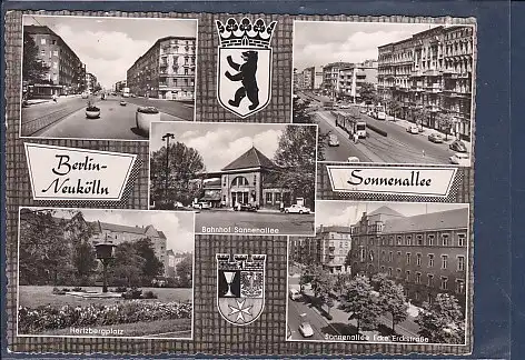 [Ansichtskarte] AK Berlin Neukölln Sonnenallee 5.Ansichten S Bahnhof Sonnenallee - Hertzbergplatz - Sonnenallee Ecke Erckstraße 1964. 