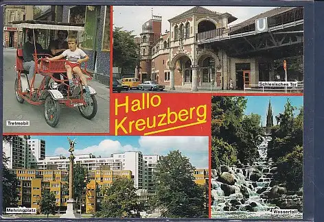 [Ansichtskarte] AK Hallo Kreuzberg 4.Ansichten Tretmobil - Schlesisches Tor - Mehringplatz - Wasserfall 1990. 