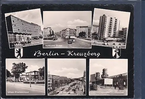 [Ansichtskarte] AK Berlin Kreuzberg 6.Ansichten Kottbusser Straße - Oberbaumbrücke - Hasenheide - Urban Krankenhaus 1960. 