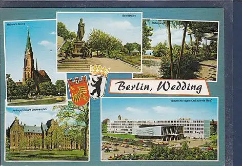 [Ansichtskarte] AK Berlin Wedding 5.Ansichten Amtsgericht am Brunnenplatz - Staatliche Ingenieurakademie Gauß 1980. 
