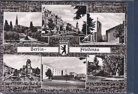 [Ansichtskarte] AK Berlin Friedenau 6.Ansichten Rheinstr. mit Rathaus - Auguste Viktoria Krankenhaus 1960. 