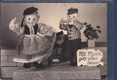 [Ansichtskarte] AK Mit Musik geht alles besser Serie: Kalle und Mieze 4 1960. 
