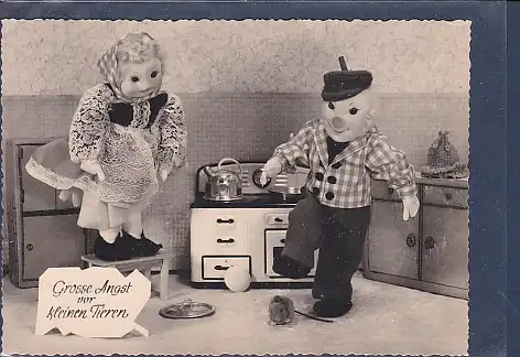 [Ansichtskarte] AK Grosse Angst vor kleinen Tiere Serie: Kalle und Mieze 5 1960. 