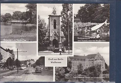 [Ansichtskarte] AK Gruß aus Berlin Weißensee 5.Ansichten Klement Gottwald Allee - Kinderspielplatz und Planschbecken 1967. 