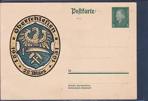 [Ansichtskarte] AK Ganzsache Oberschlesien 1921 1931 22.März. 