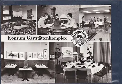 [Ansichtskarte] AK Konsum Gaststättenkomplex Müggelsee Perle 5.Ansichten Skattisch - Kegelbahn 1984. 