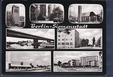 [Ansichtskarte] AK Berlin Siemensstadt 7.Ansichten Kaufzentrum - Autobahn und Siemenswerke - Goebelstraße und Post 1960. 
