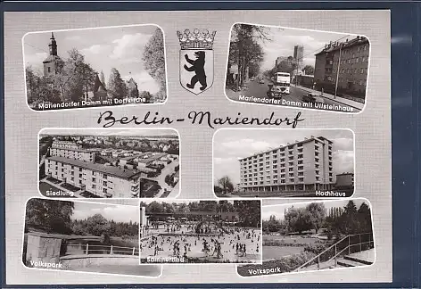 [Ansichtskarte] AK Berlin Mariendorf 7.Ansichten Mariendorfer Damm - Siedlung - Hochhaus - Sommerbad 1960. 
