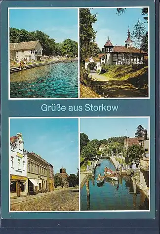 [Ansichtskarte] AK Grüße aus Storkow 4.Ansichten Ingenieurschule für Binnenfischerei - In der Schleuse 1987. 