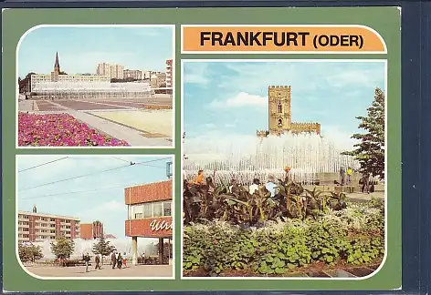 [Ansichtskarte] AK Frankfurt ( Oder) 3.Ansichten Zentraler Platz - Karl Marx Straße - An den Wasserspielen 1982. 