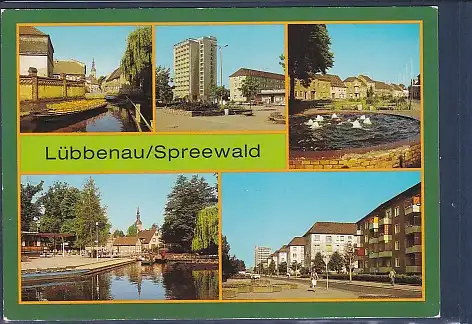 [Ansichtskarte] AK Lübbenau / Spreewald 5.Ansichten Hafeneck - Roter Platz - Straße der Jugend 1987. 