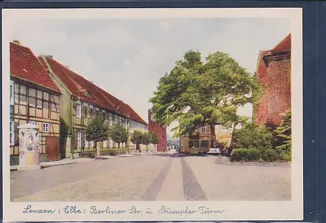 [Ansichtskarte] AK Lenzen ( Elbe) Berliner Str. u. Stumpfer Turm 1940. 