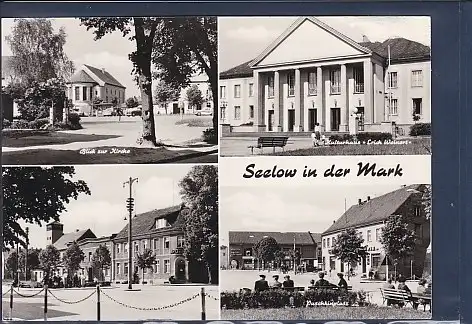 [Ansichtskarte] AK Seelow in der Mark 4.Ansichten Blick zur Kirche - Kulturhaus Erich Weinert - Puschkinplatz 1968. 