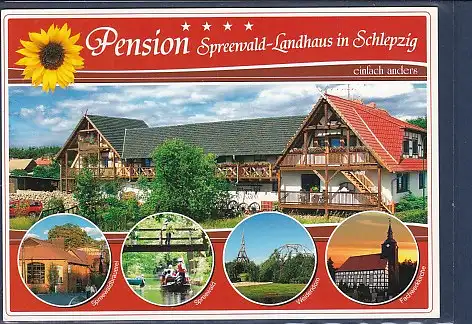 [Ansichtskarte] AK Pension Spreewald Landhaus in Schlepzig 5.Ansichten Spreewaldbrauerei - Weidendom 2000. 